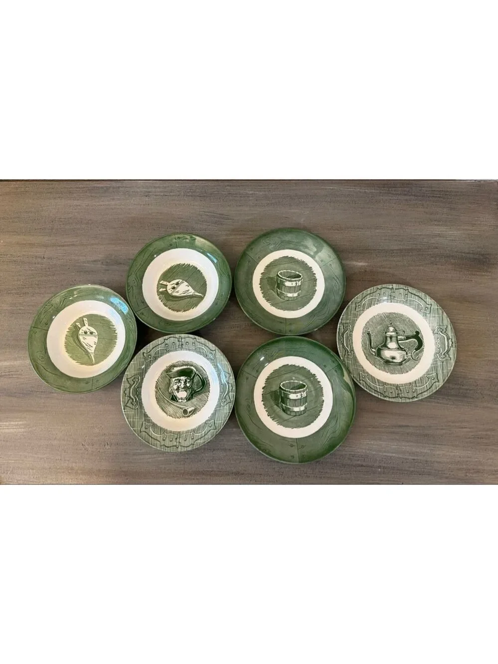 Set of 6 OLD CURIOSITY SHOP Royal Green Bowls/Saucers