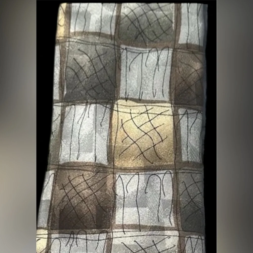 J. Garcia Silk Tie Overlooking the Desert #15 Vintage Brown & Gray Checkered