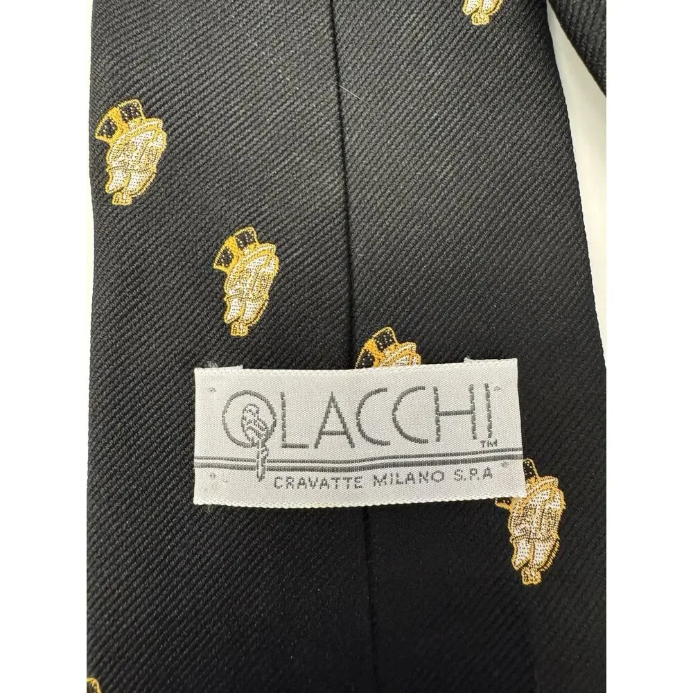 Clacchi Milano Black Novelty Necktie Top Hat Gentleman Mascot Pattern Microfiber