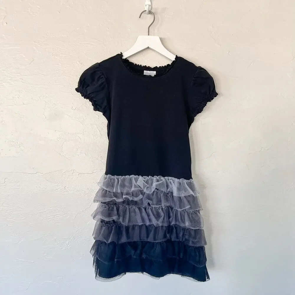 Hanna Andersson Black Ombre Tulle Ruffle Dress Girls 140 US 10 Goth Fairy