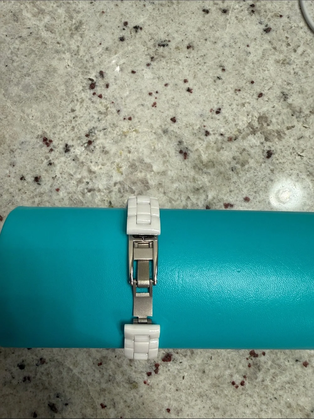 le chateau White Ceramic Watch with Pink Dial and Crystal Bezel