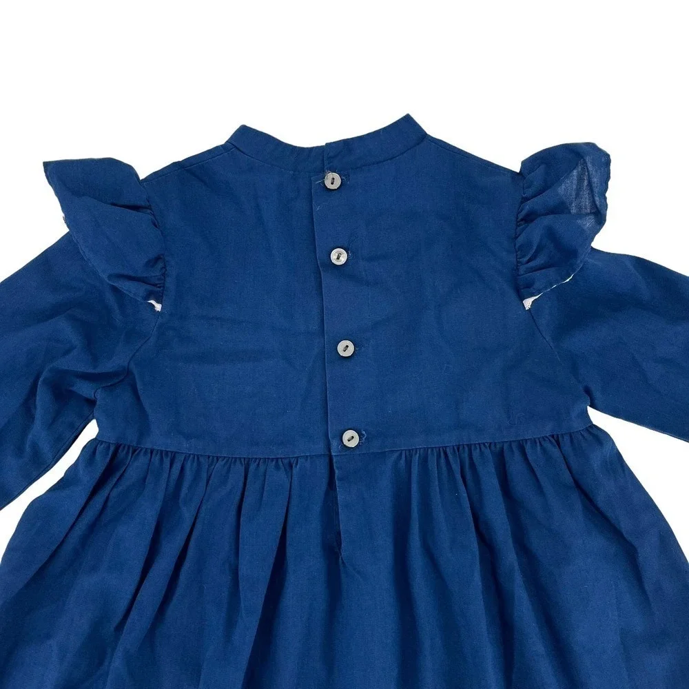 Vintage Girl’s Prairie Dress Smocked Floral‎ JC Penney Navy Blue Size 6