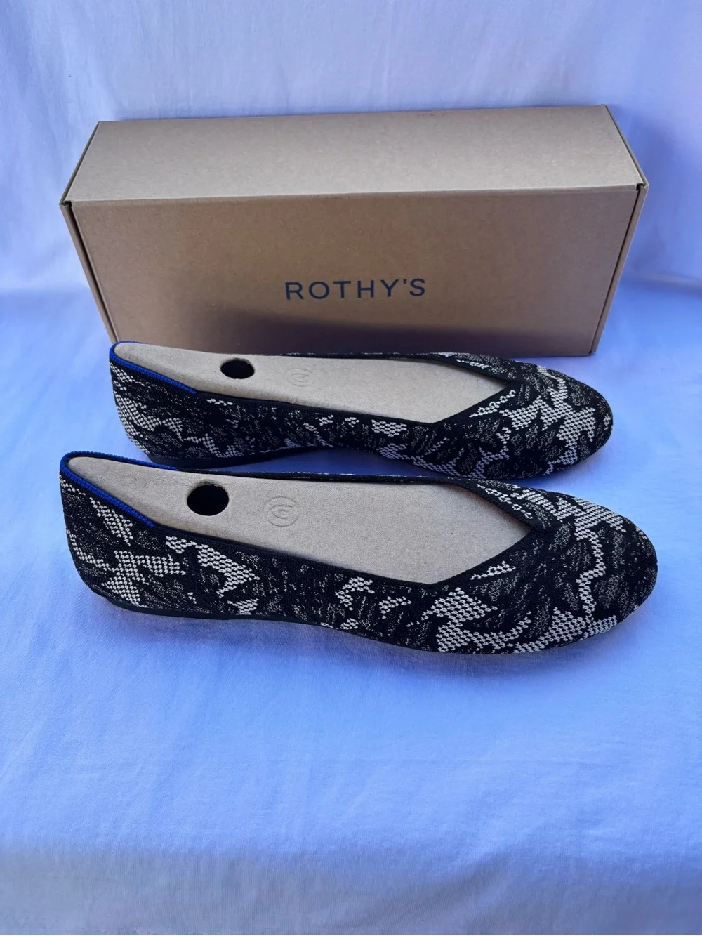 Rothy's Women's Black & Beige Knit Ballet Flats Black Chanttilly