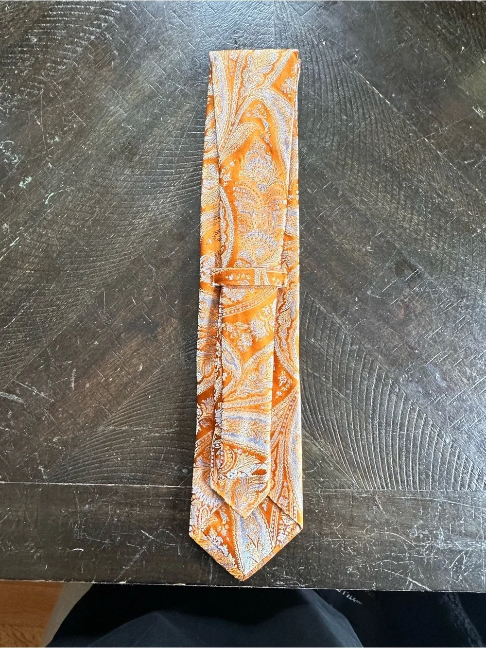 Ike Behar Men's Orange Paisley Silk Tie | Handmade USA Vintage