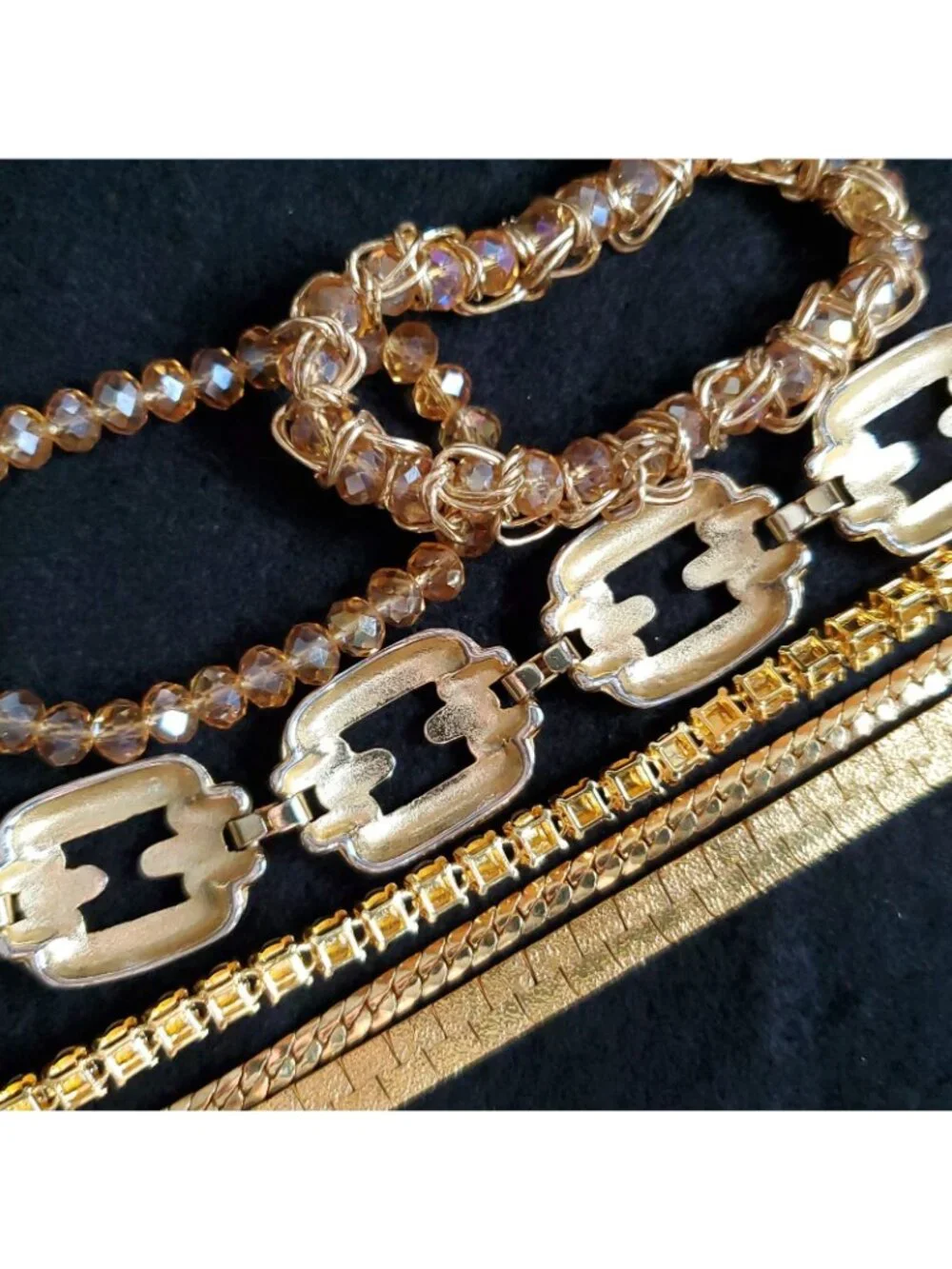 Gold Tone Bracelet Lot of 6 Chain Rhinestone Beaded 7.5-8