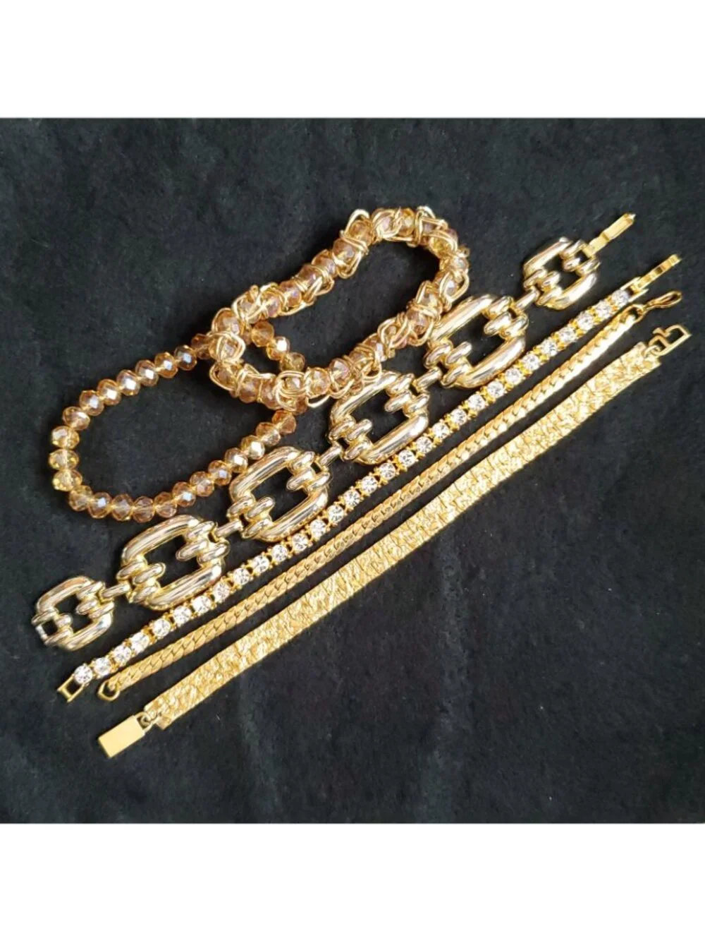 Gold Tone Bracelet Lot of 6 Chain Rhinestone Beaded 7.5-8