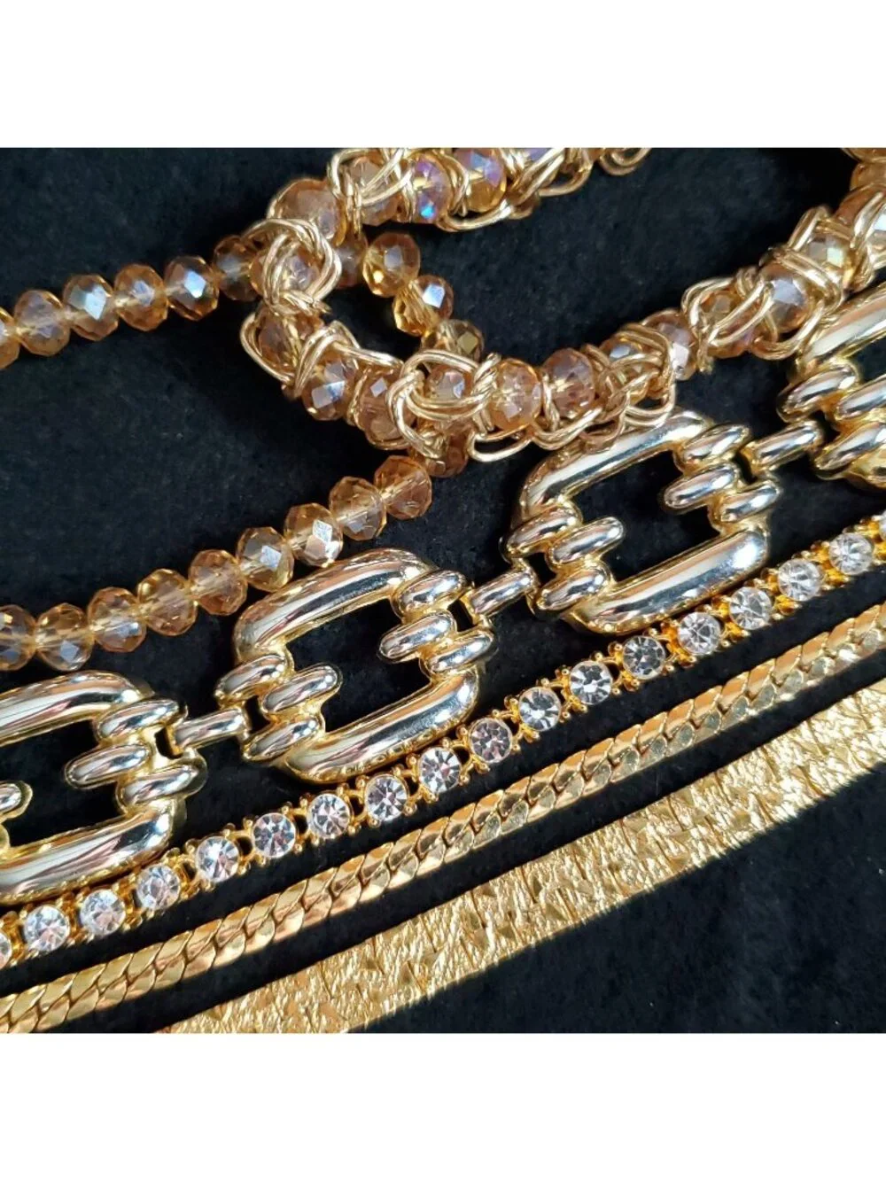 Gold Tone Bracelet Lot of 6 Chain Rhinestone Beaded 7.5-8
