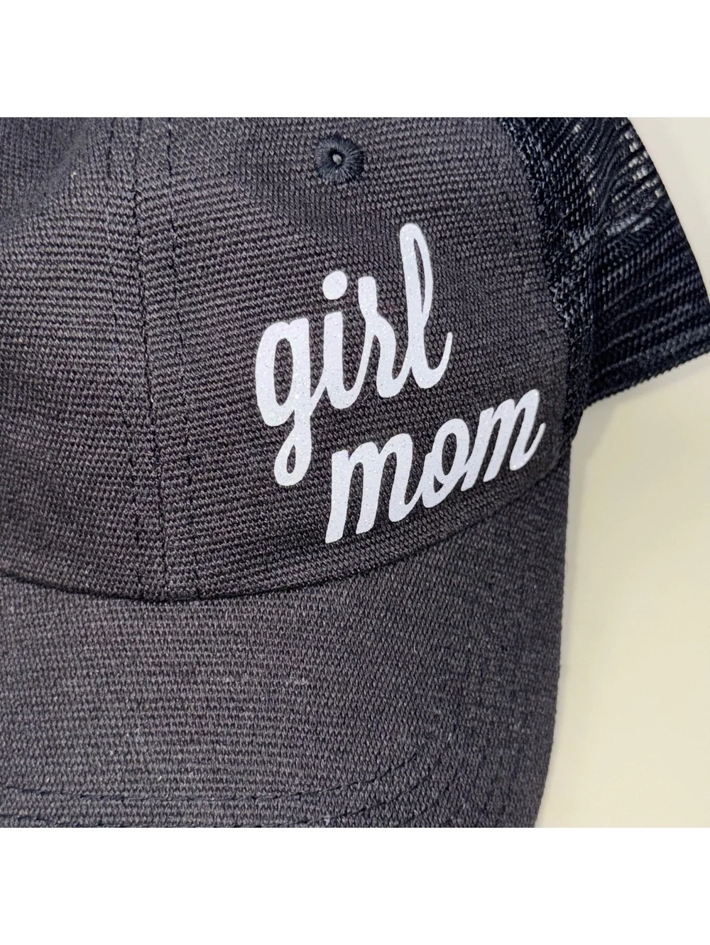 Girl Mom Black Glitter Trucker Hat Mesh Snapback Baseball Cap