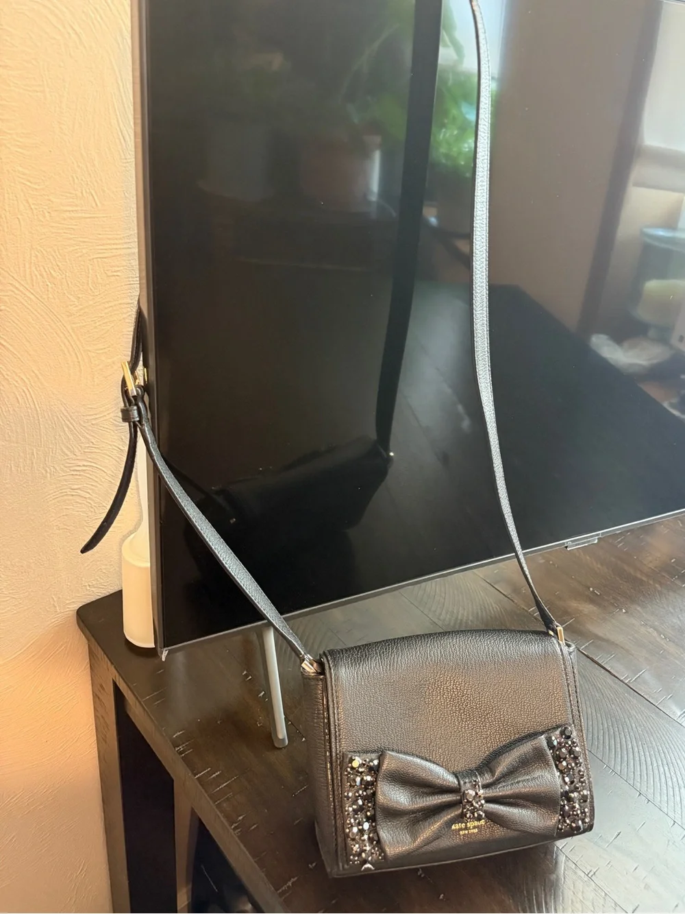 kate spade black bow crossbody with crystal trim