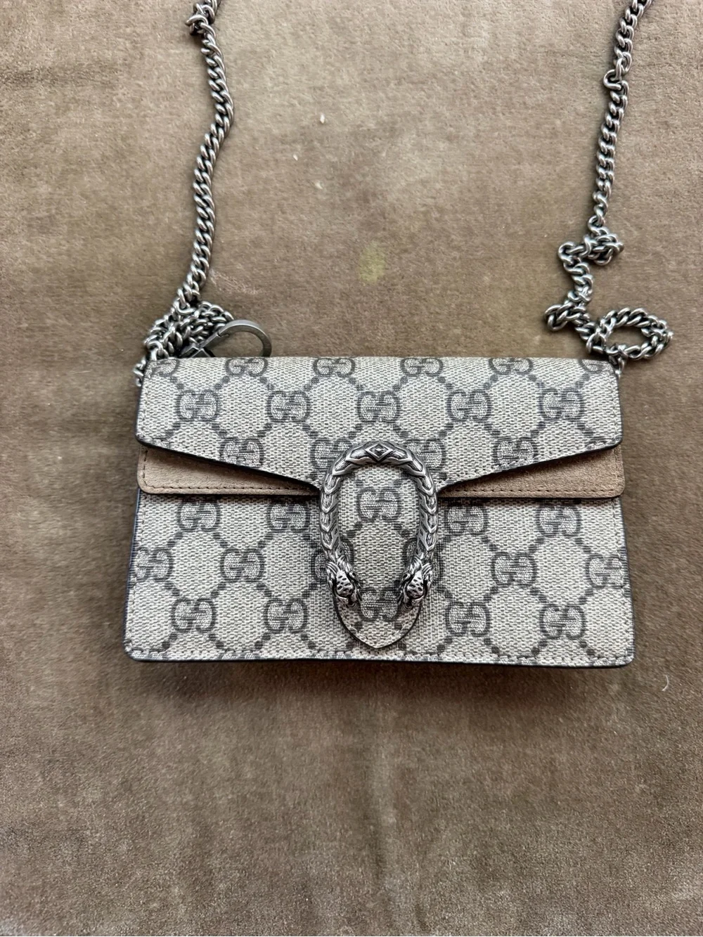 Gucci Beige GG Supreme Crossbody Bag with Silver Hardware