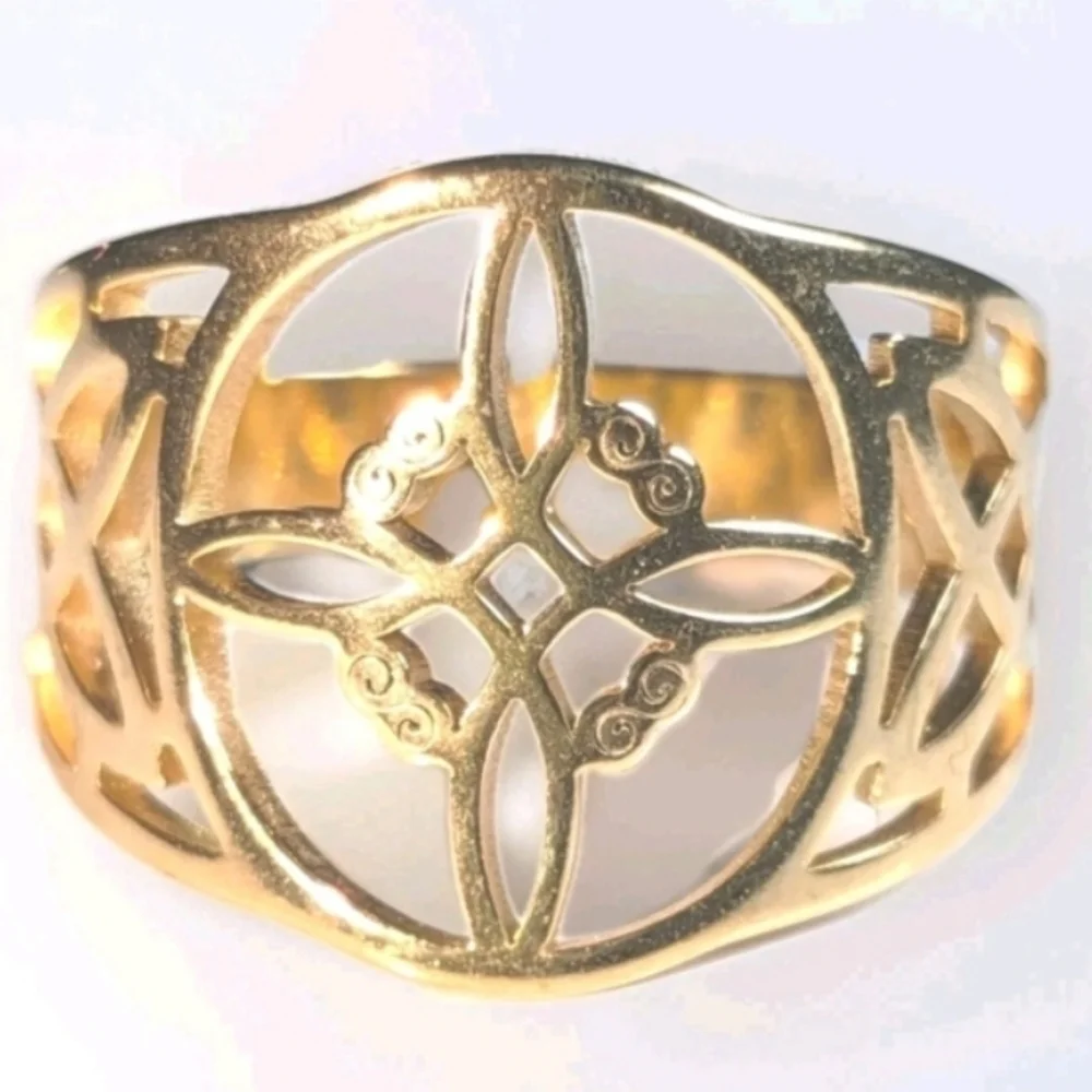 Witch Knot Golden Stainless Steel Ring For Women Wiccan Cross Celtic Knot Sz 8