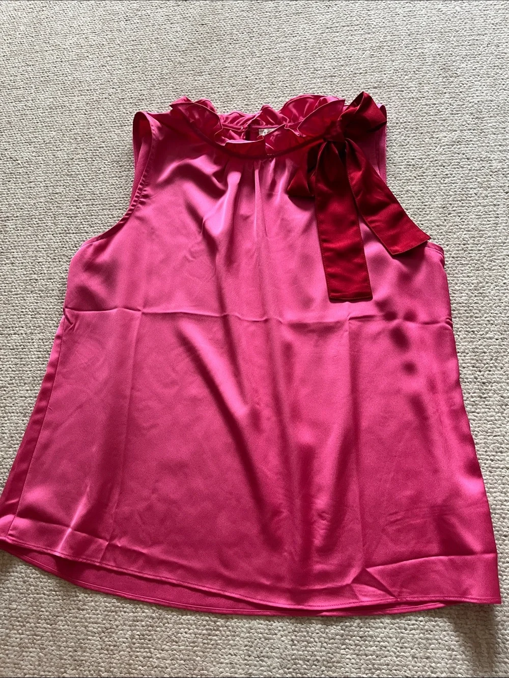 J. Crew Fuchsia Sleeveless Satin Ruffle-Neck Camisole with Bow