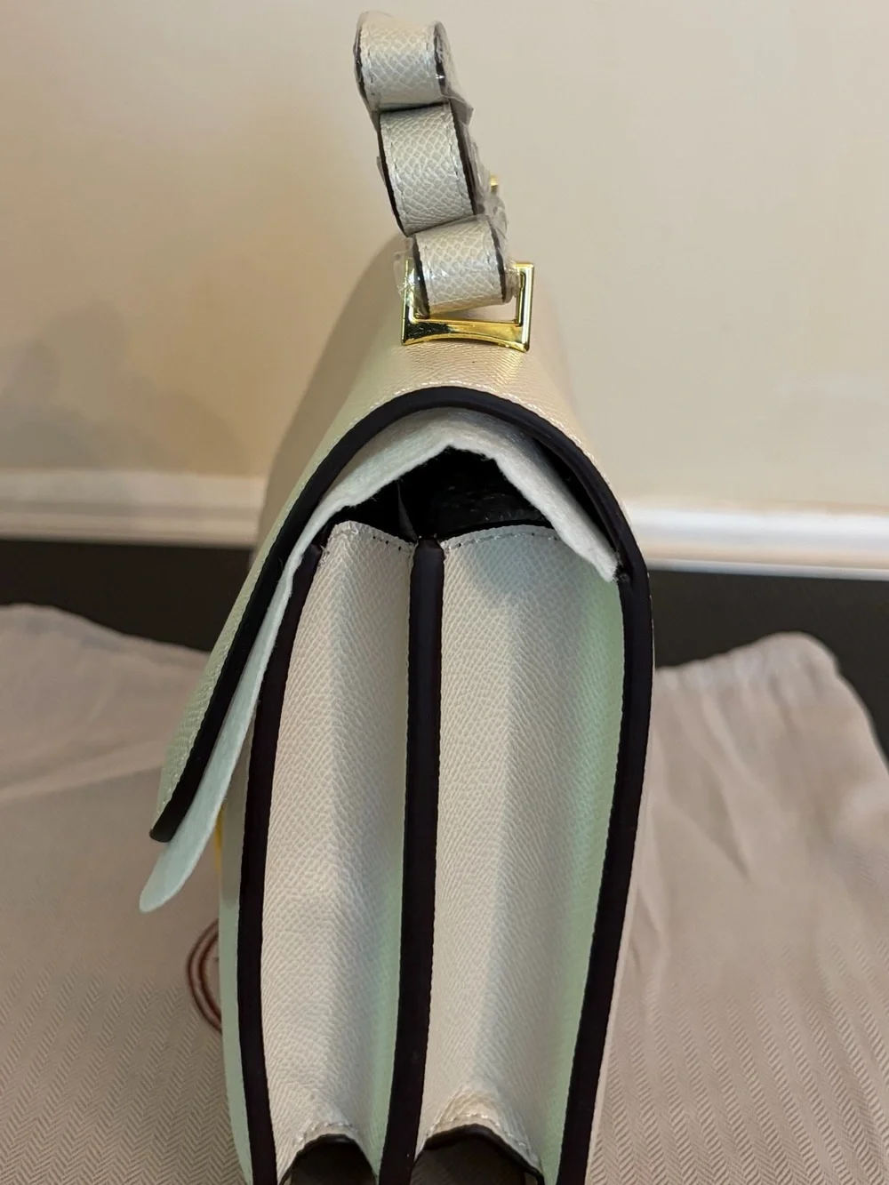 Cream Real Leather Shoulder/Crossbody Bag with Gold Hardware and H closure