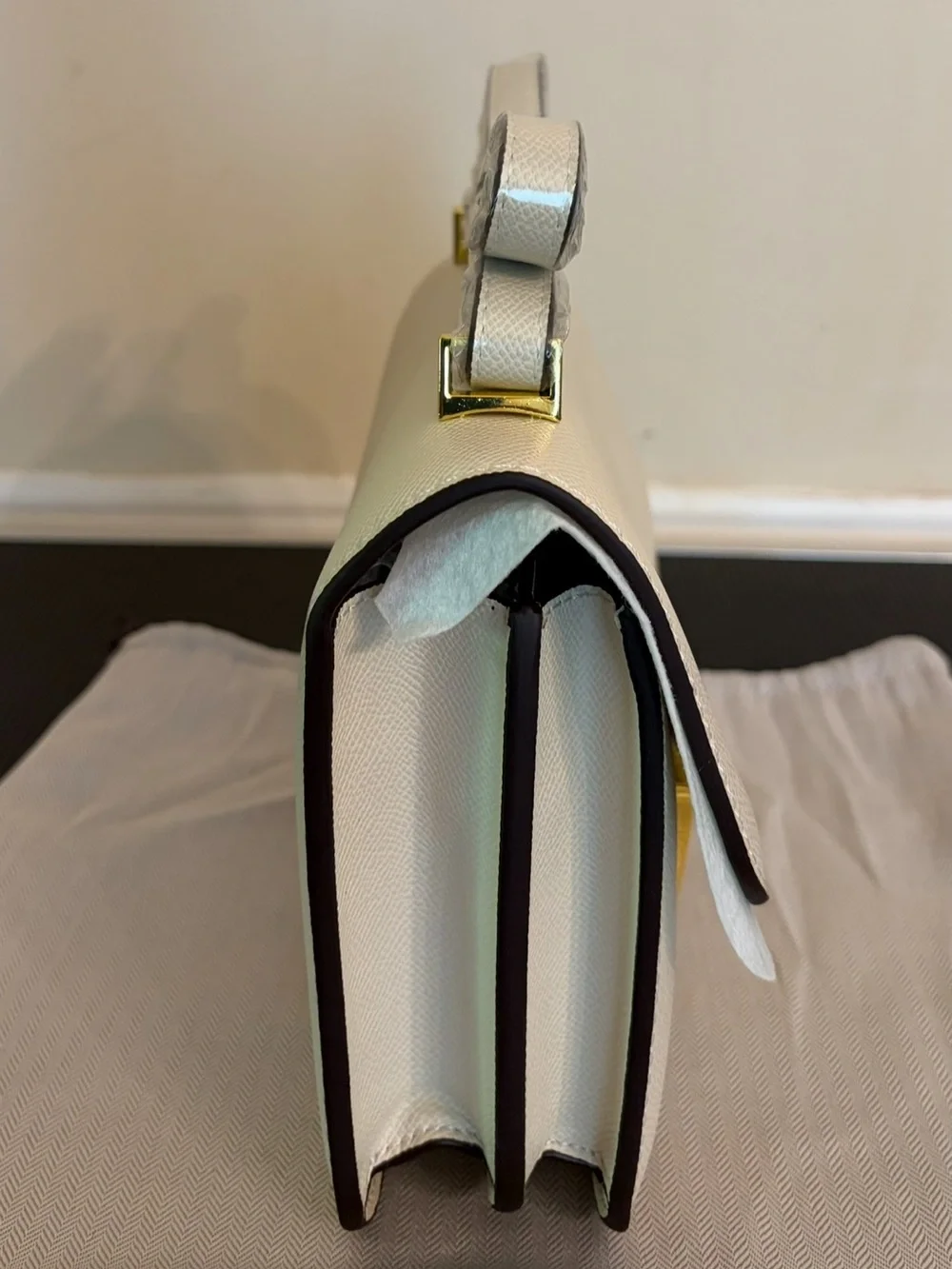 Cream Real Leather Shoulder/Crossbody Bag with Gold Hardware and H closure