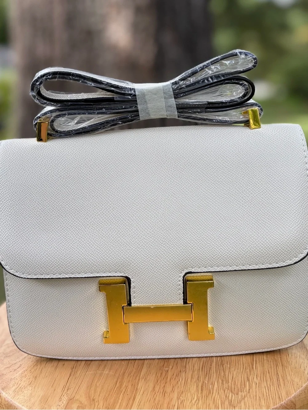 Cream Real Leather Shoulder/Crossbody Bag with Gold Hardware and H closure