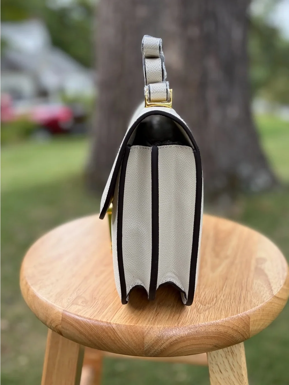 Cream Real Leather Shoulder/Crossbody Bag with Gold Hardware and H closure