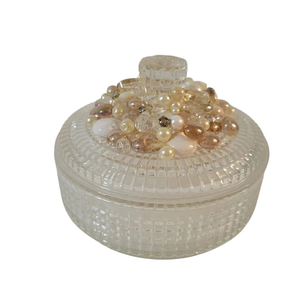 Vintage Hand Crafted Upcycled Avon Powder Box Champagne White