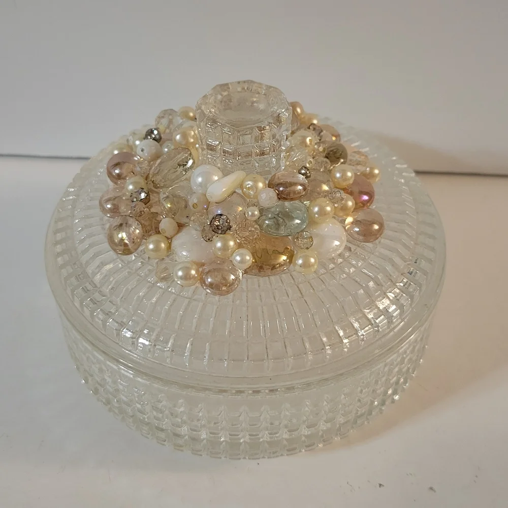 Vintage Hand Crafted Upcycled Avon Powder Box Champagne White