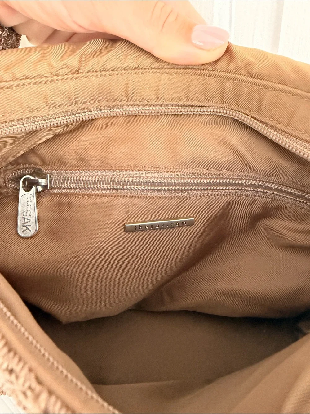 The Sak Brown Crochet Shoulder Bag with Flap