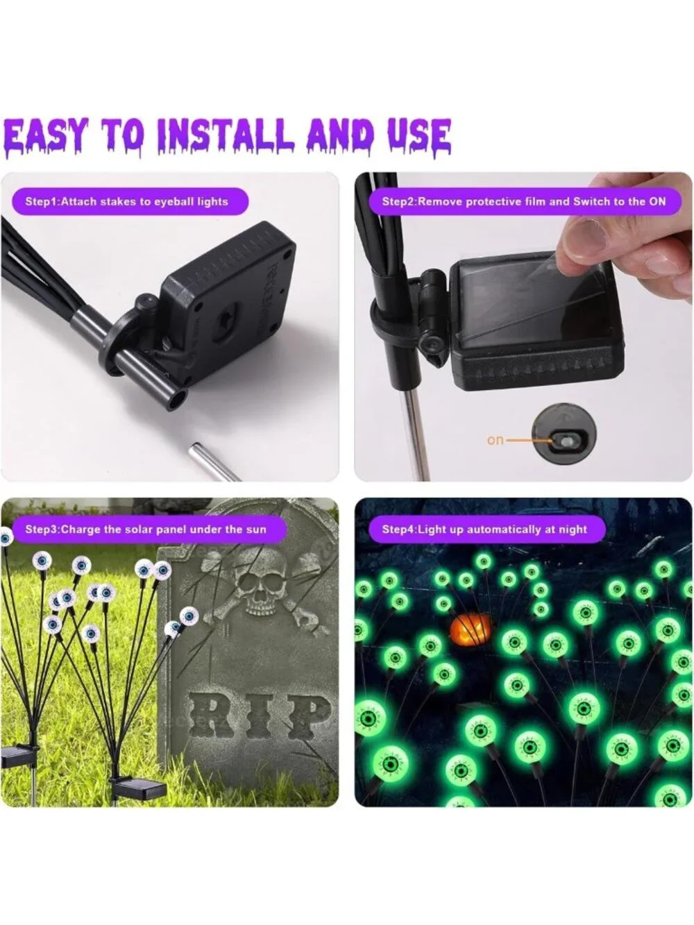 Spooky Solar Eyeball Lights - 8 Pack, 64 LEDs, Waterproof Halloween Decor for