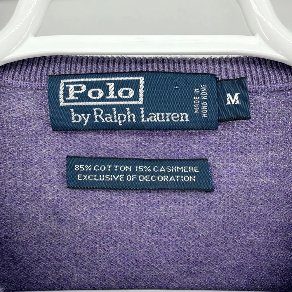 Polo Ralph Lauren V-Neck Sweater Cotton Cashmere Purple Pony M Soft Preppy