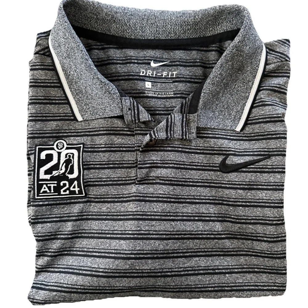 Nike Dri Fit San Francisco Giants MLB 20 at 24 Polo Shirt Mens Large Gray Stripe