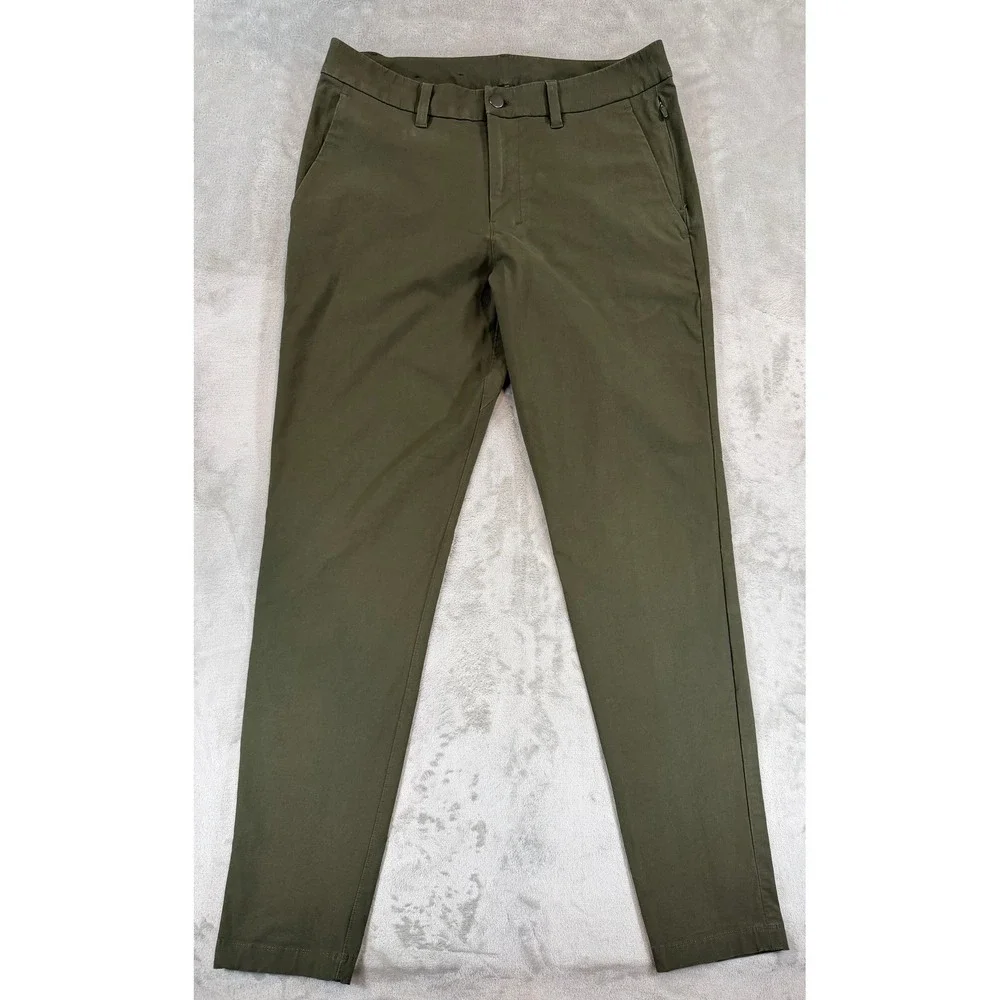 Lululemon Mens ABC Slim-Fit Trouser‎ Stretch Cotton VersaTwill Dark Olive 31x33