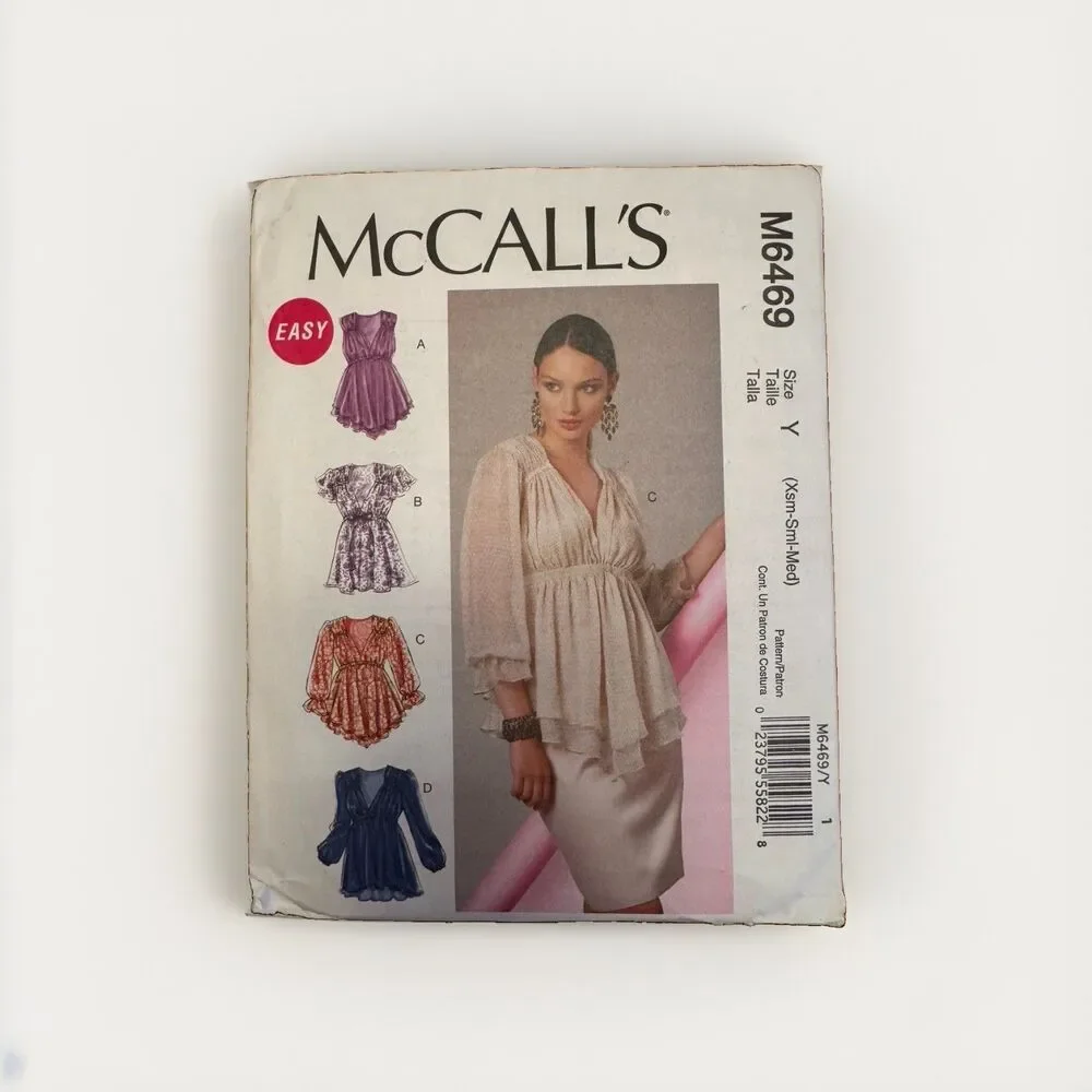 McCalls 6469 Blouse Tops Shirts Ruffles Misses Easy Sewing Pattern Sizes XS-S-M