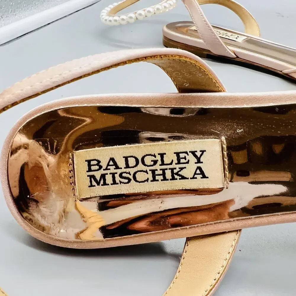 Badgley Mischka Shoes Womens 8 Pink Lace Slingback Flats Bridal Pearl Strap