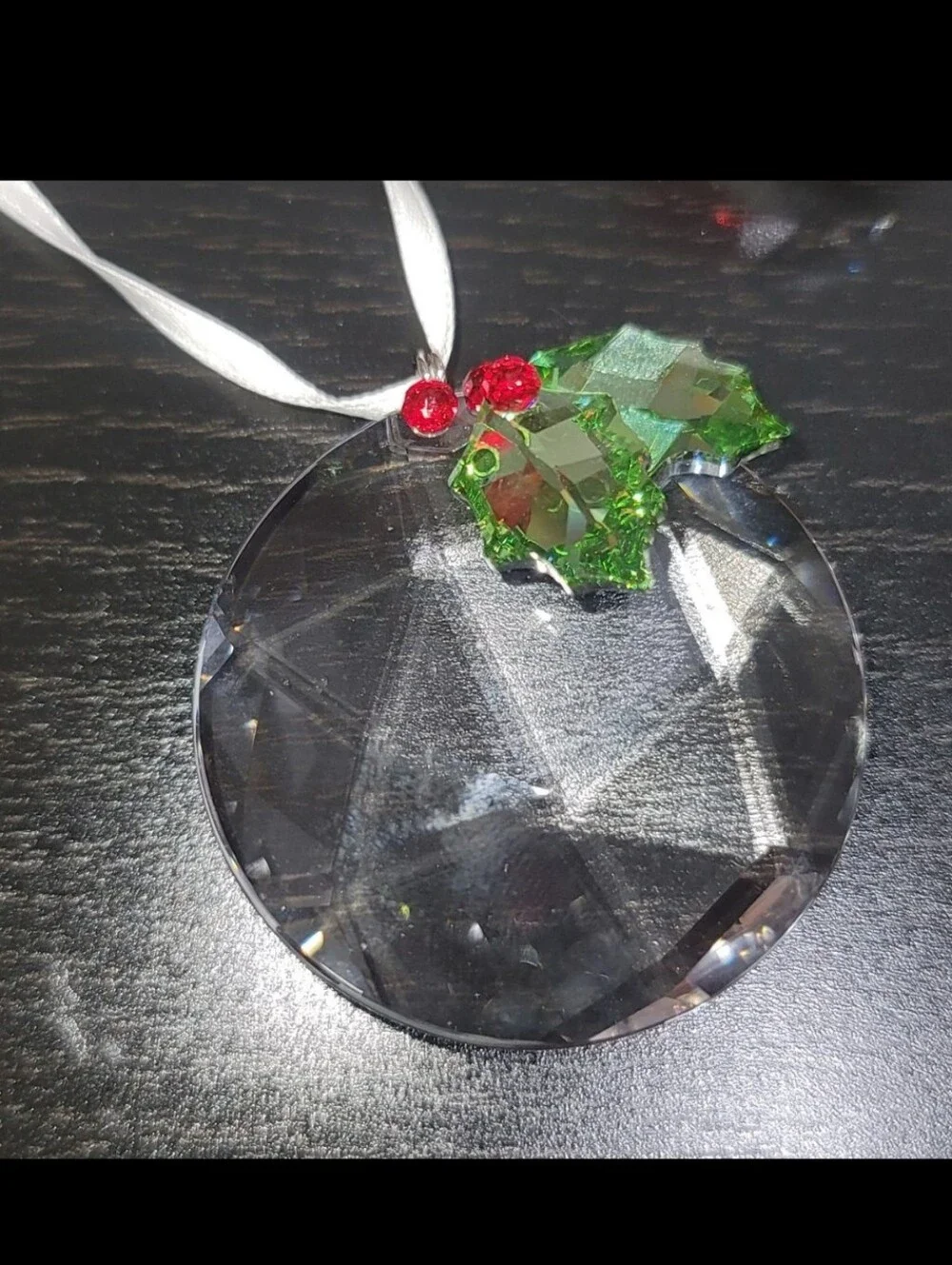 Swarovski Holly Crystal Holiday Ornament with Green Holly and Red Berries