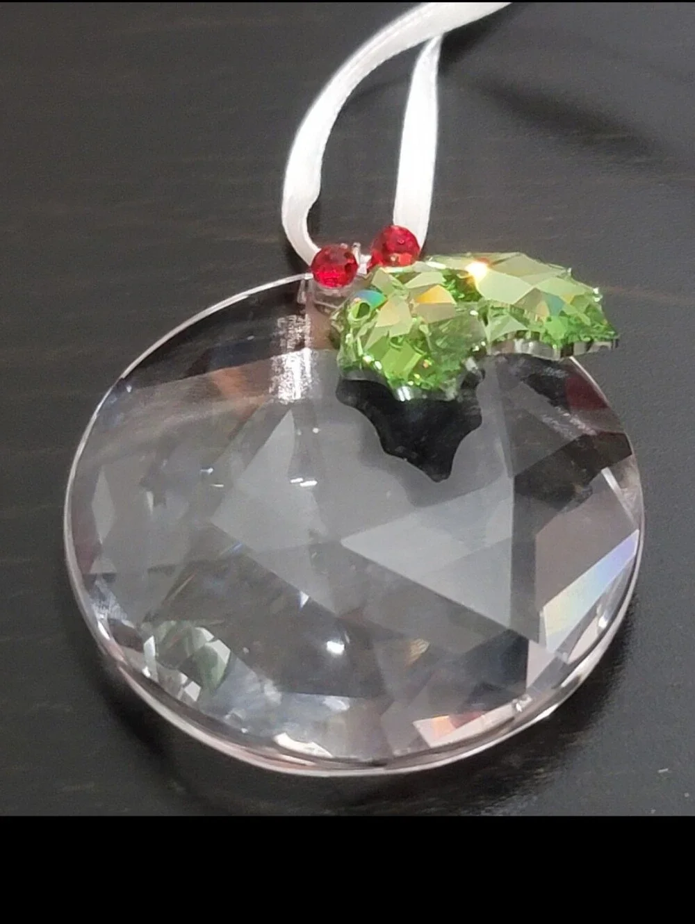 Swarovski Holly Crystal Holiday Ornament with Green Holly and Red Berries