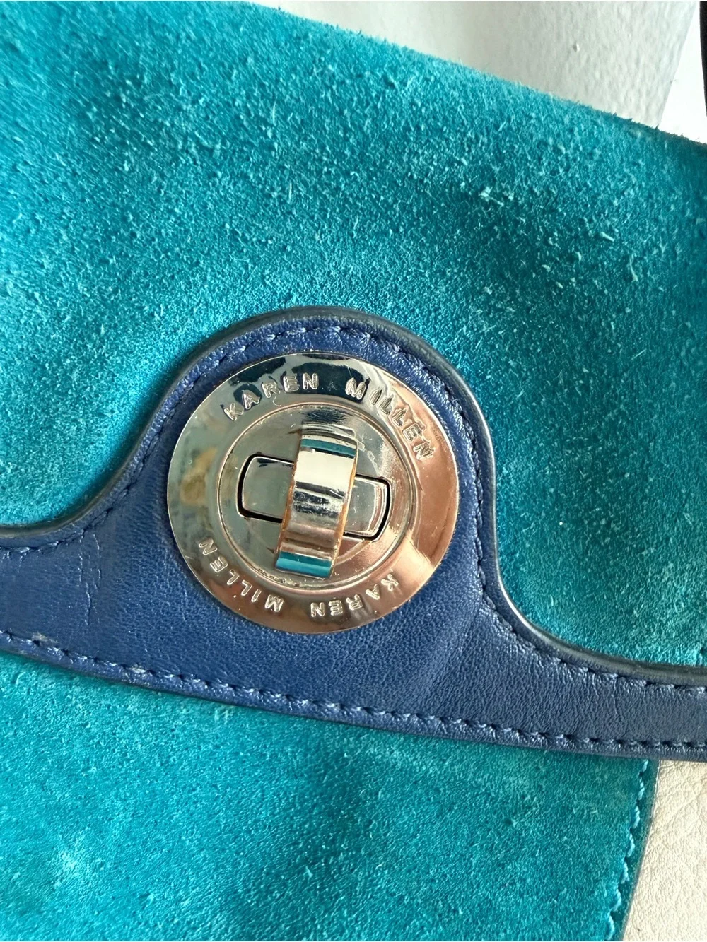 Karen Millen Teal, White & Navy Striped Satchel