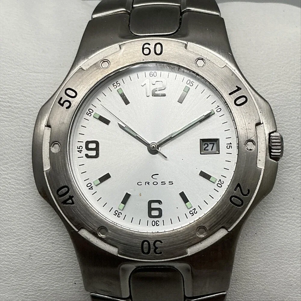 Cross Cingular Wireless Mens Watch 39mm Silver Tone Date New Battery 8.5