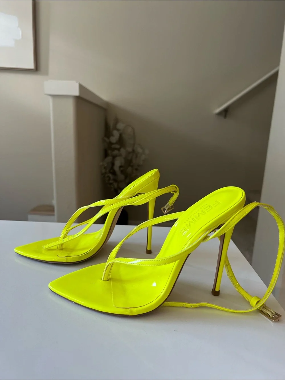 Neon Yellow Strappy Stiletto Heels - Women Shoes