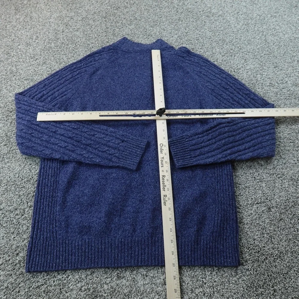 Jos A‎ Bank Sweater Mens L Blue Wool Cable Knit Henley Button Mock Neck Pullover