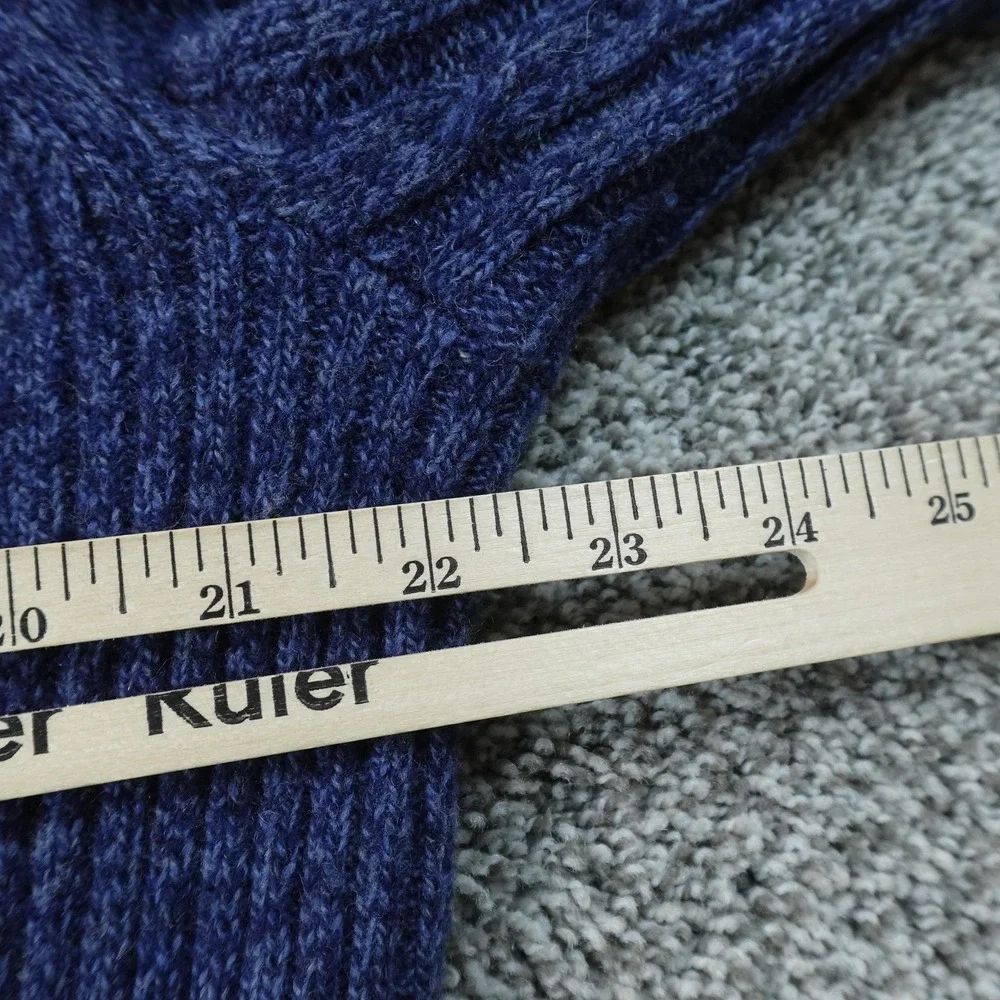 Jos A‎ Bank Sweater Mens L Blue Wool Cable Knit Henley Button Mock Neck Pullover