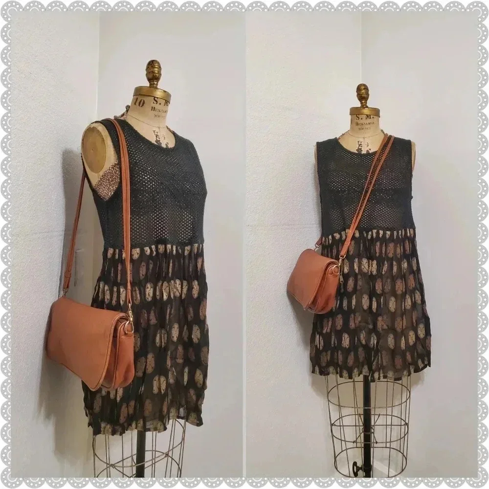 Vintage Distressed Tan Brown Leather Boho Festival Crossbody Bag