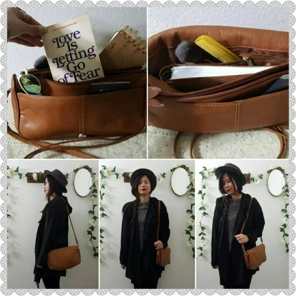 Vintage Distressed Tan Brown Leather Boho Festival Crossbody Bag
