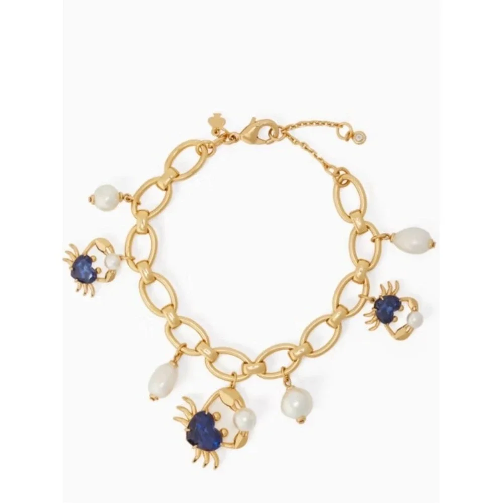 Kate‎ Spade claw out Gold Chain Bracelet with Blue Crystal & Pearl Charm