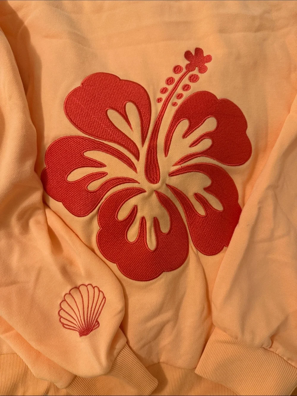 Peach Floral Appliqué Crewneck Sweater - Women's