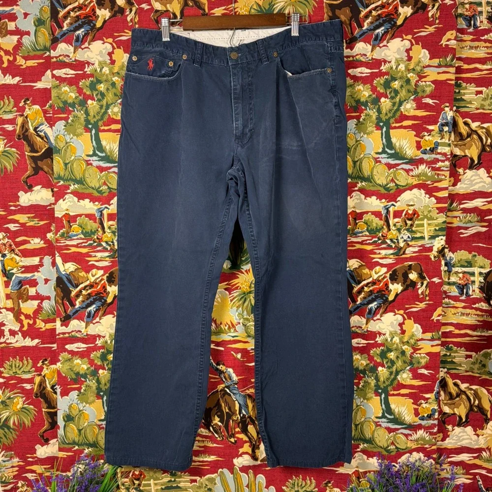 Polo Ralph Lauren Dungarees Mens 38x30 Navy Blue Good Vintage Distressed