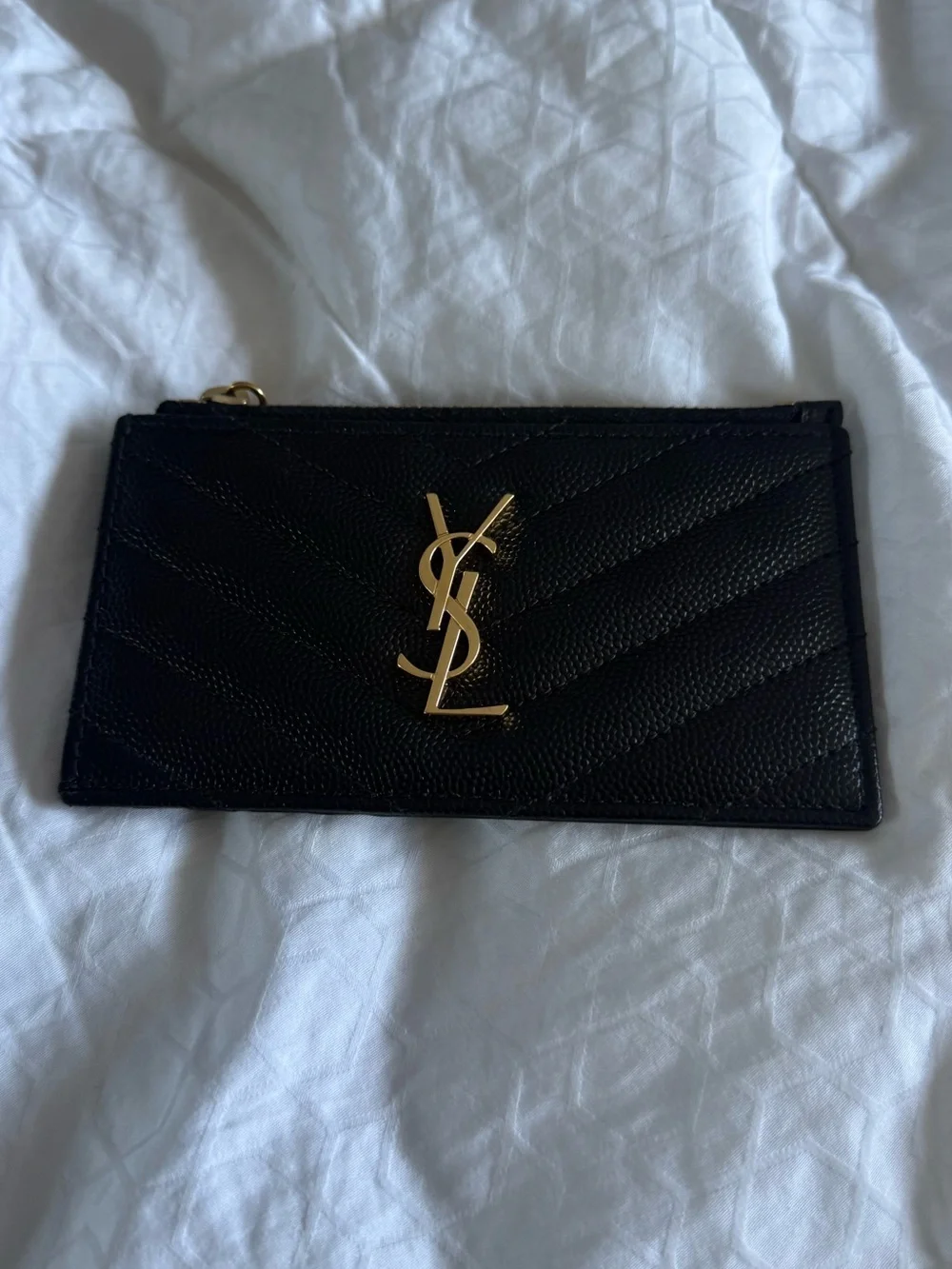 Saint Laurent Black Quilted Leather Card Holder with Gold YSL Emblem
