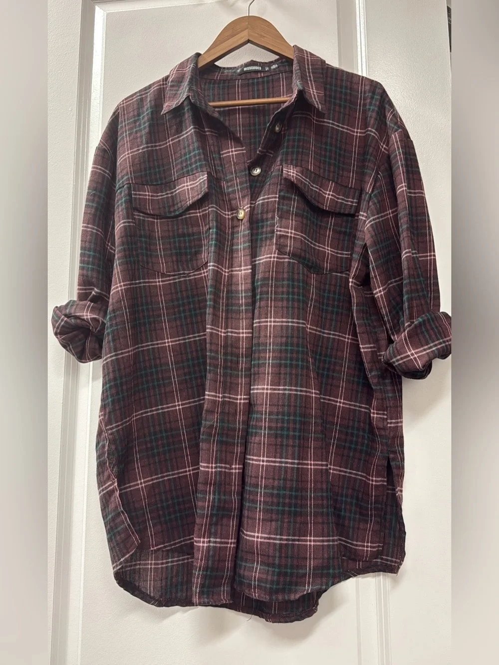 Missguided Burgundy Plaid Button-Down Shirt