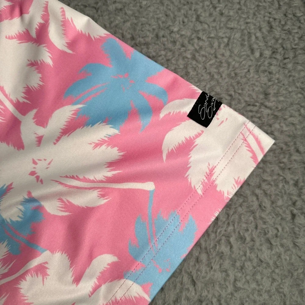Sunday Swagger Polo Shirt Mens 2XL Pink Palm Print Short Sleeve Performance Golf
