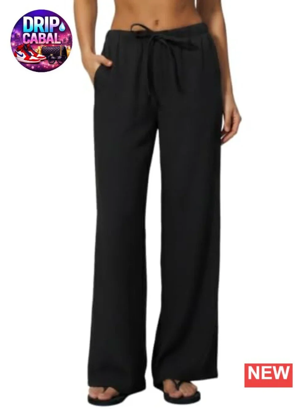 Wrinkle-Free Wide Leg Palazzo Pants High Rise Drawstring Elastic Waist Pockets