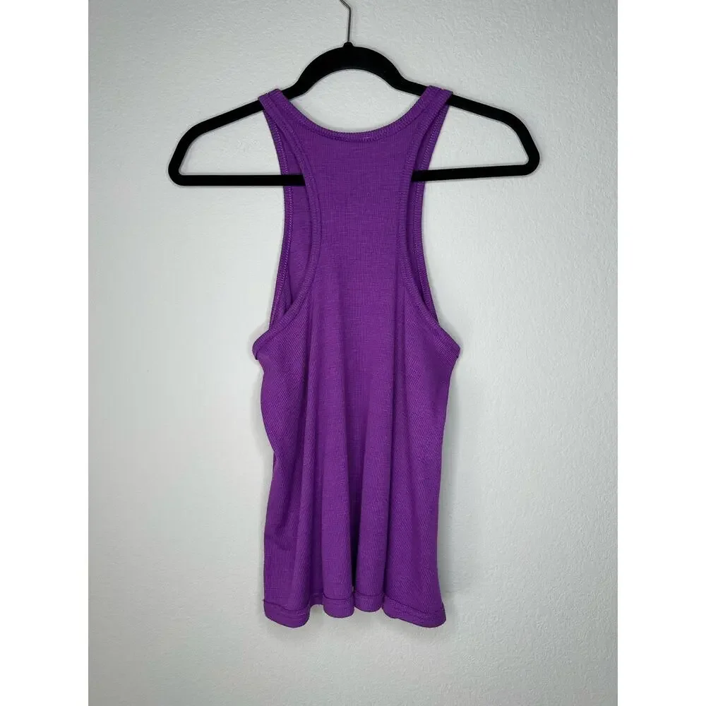FREE PEOPLE Ribbed Flowy High Neck Racerback Tunic Tank Top Shirt Purple XS