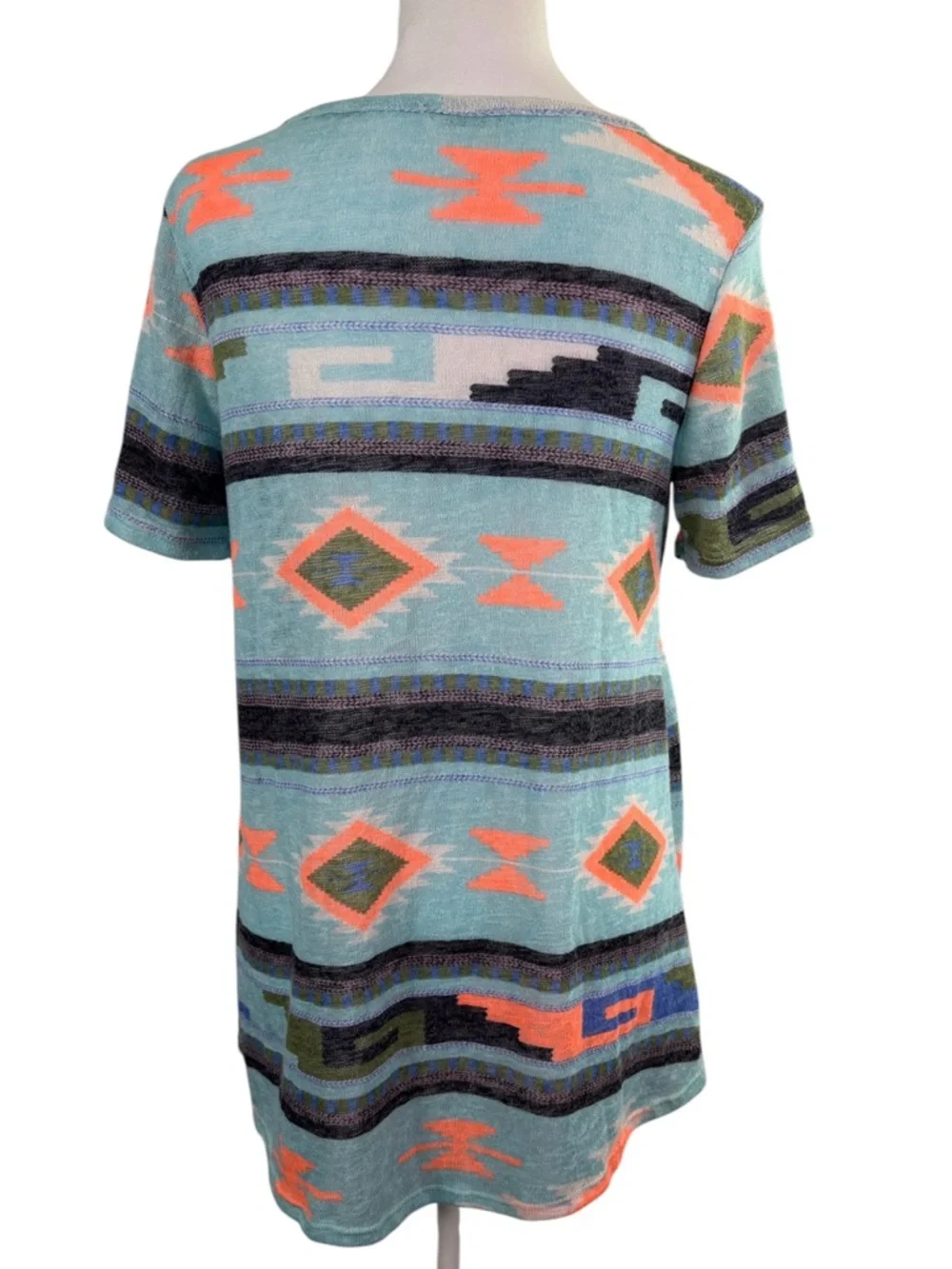 Million Bullpup Turquoise Aztec Southwestern Short Sleeve Knit Tunic Top Medium