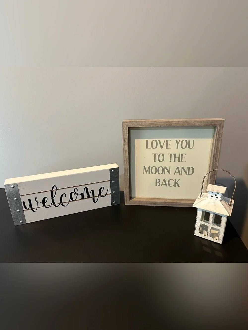 Assorted Home Decor. Welcome Sign, Candle Holder, Decorative Sign.