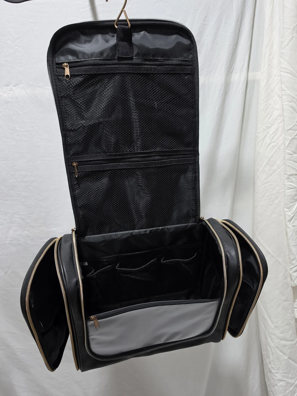 Black Travel Toiletry Bag with Gold Accents