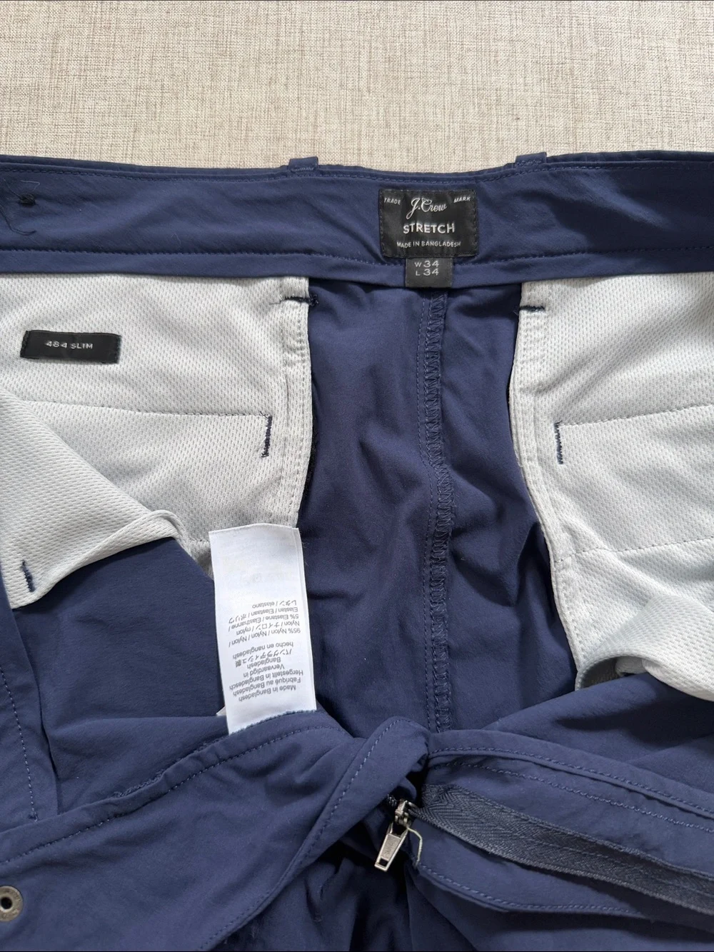 J. Crew 484 slim fit stretch tech pant in navy blue 34 x 34 travel casual